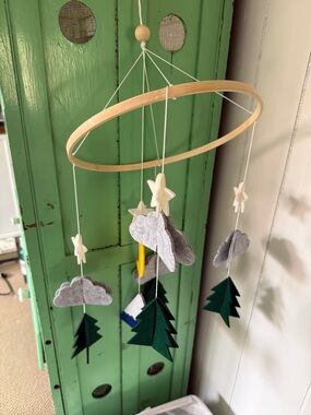 Handmade Felt Cloud & Tree Baby Mobile - Neutral Gray & Forest Green